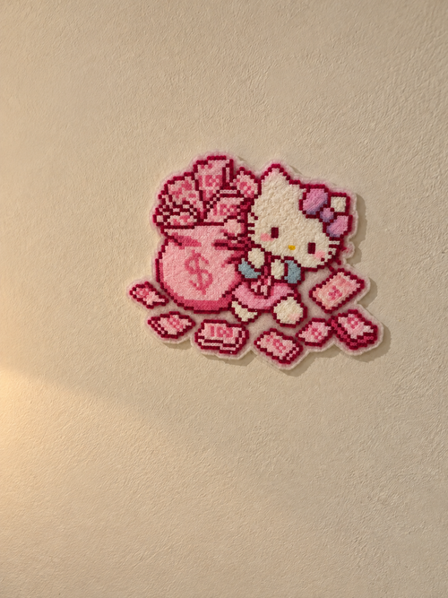 Pink tea party kitty handmade fuse bead wall art